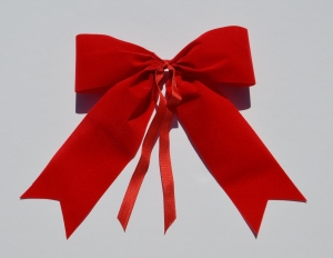 5 Stück - Kleine rote wetterfeste Schleife Aussendekoration, Weihnachtsschleife, Fertigschleife, Dekoschleife in rot