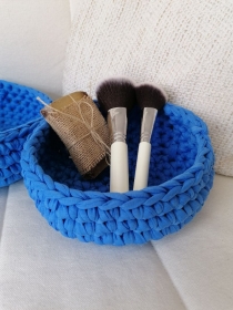 Körbchen aus Textilgarn mittelgroß stabil blau uni kornblumenblau Aufbewahrung 