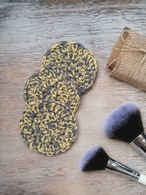Waschbare Kosmetikpads aus Baumwolle im 3er Set 3 Stück grau gelb - Handarbeit kaufen
