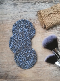 Waschbare Kosmetikpads aus Baumwolle im 3er Set 3 Stück grau hellblau - Handarbeit kaufen