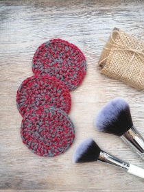 Waschbare Kosmetikpads aus Baumwolle im 3er Set 3 Stück grau rot 