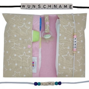 Windeltasche mit Name to go Wickeltasche XXL Stern beige rosa personalisiert Windeletui Geschenk Geburt Taufe Baby Mädchen  - Handarbeit kaufen