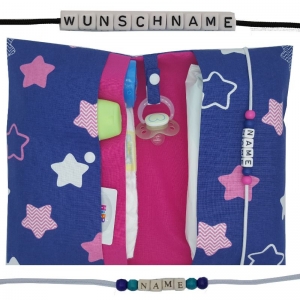 Windeltasche mit Name to go Wickeltasche XXL Sterne blau pink personalisiert Windeletui Geschenk Geburt Taufe Baby Mädchen
