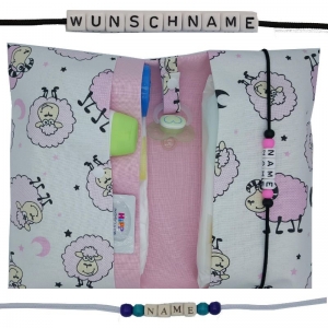Windeltasche mit Name to go Wickeltasche XXL Schafe Widder weiß rosa personalisiert Windeletui Geschenk Geburt Taufe Baby Mädchen
