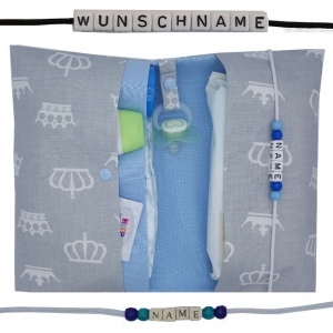 Windeltasche mit Name to go Wickeltasche XXL Prinz Krone grau hellblau personalisiert Windeletui Geschenk Geburt Taufe Baby Junge
