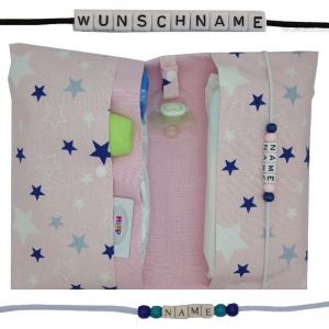 Windeltasche mit Name to go Wickeltasche XXL Stern rosa grau personalisiert Windeletui Geschenk Geburt Taufe Baby Mädchen
