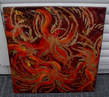 Acrylbild Feuertanz Acrylmalerei Gemälde abstrakte Kunst Wanddekoration rotes Bild goldenes Bild - Handarbeit kaufen