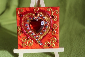 Minibild GLITZERHERZERL  Acrylmalerei Keilrahmen Staffelei Geschenk zu Muttertag Valentinstag für Verliebte 