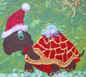 Acrylbild MR . SANTA TURTLE Acrylmalerei Kinderzimmerbild Kunst Malerei Gemälde auf Leinwand Handarbeit Geschenk zur Geburt Geschenk für Schildkrötenfans - Handarbeit kaufen