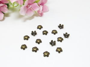 100 Perlenkappen 6,5mm in Blumenform, Farbe bronze - Handarbeit kaufen