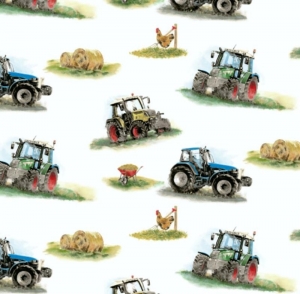 50cm Baumwollstoff 100% Baumwolle Meterware Kinderstoff Hergestellt nach ÖkoTex100 Traktor Trecker Bauernhof 