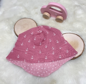 Sommermütze mit Krempe Nackenschutz Gr. 42-45 rosa Anker Mädchen_ MiLas   - Handarbeit kaufen