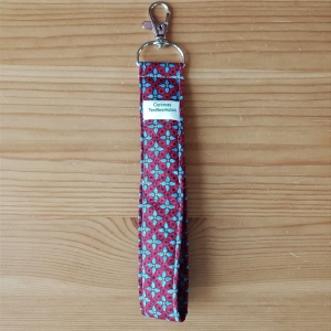 Schlüsselband, 14cm lang, aus Stoffresten, rot, Blümchen - Handarbeit kaufen