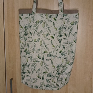 Beutel/Shopper zum Wenden, 45cm×32cm×10cm, beidseitig Canvas, grüne Blätter, schlamm - Handarbeit kaufen