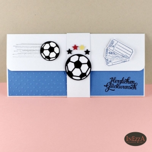 Geschenkverpackung für Fußball-Tickets blau-weiß Einladung