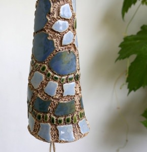 ♥JuniBrise♥ Kleine Glocke aus Keramik, blau-Grün glasierte Keramikglocke 