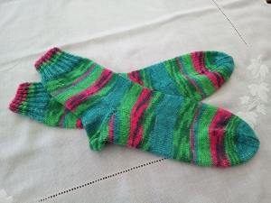 Handgestrickte Socken mit Bumerangferse und Bandspitze Gr. 40/41    