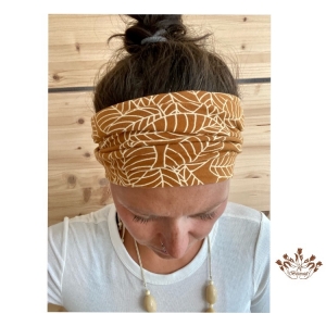 breites Stirnband, elastisches Bandana, Turban Haarband für Damen gemustert in okker