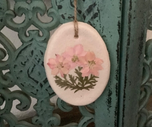 Kleines Bild aus Salzteig mit echten Blüten - Rosa Akelei - - Handarbeit kaufen
