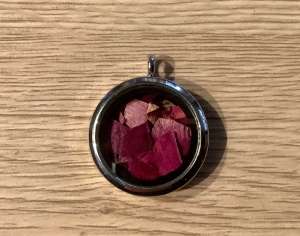 Medaillon-Glasanhänger, Schwimm-Medaillon - Echte getrocknete Rosenblütenblätter 
