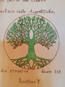 Türschild Lebensbaum mit Spruch Holzschild Brandmalerei