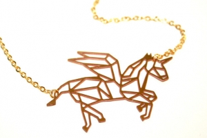 ♡ Handmade Origami LasercutEinhorn Unicorn Kette, gold - 45+5cm  