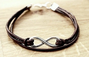 ♡ Handmade Infinity Freundschafts Armband, Leder, braun/silber - 16-17cm 