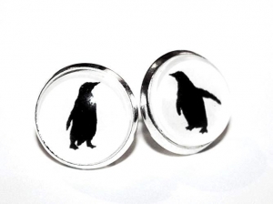 ♡ Kleine Handmade Pinguin Silhouette Hunde Ohrstecker - 12mm - silber 