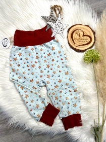Himmlisch Komfortabel: Sternenhimmel Babyhose in Größe 74 aus French Terry mit Kupfersternen und Rostbraunen Bündchen - Handarbeit kaufen