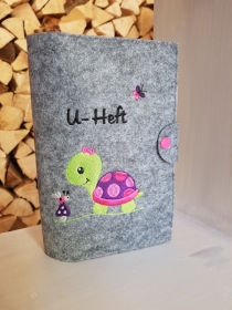 U-Hefthülle Schildkröte mit Pilz lila pink und Aufschrift U-Heft