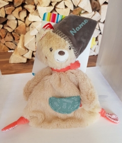 Schmusetuch Bär mit Mütze mit Wunschnamen bestickt