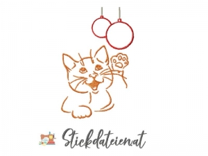Stickdatei Katze mit Christbaumkugeln, Stickdatei 10x10, Maschinensticken - Handarbeit kaufen