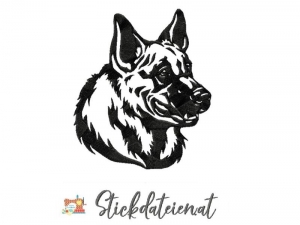 Stickdatei Schäferkopf, Schäferhund Stickdatei in 2 Größen, Stickdatei Hund - Handarbeit kaufen