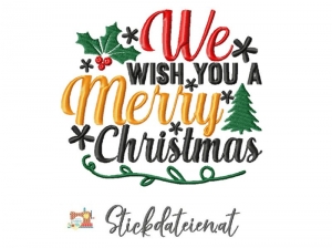 Stickdatei We Wish You A Merry Christmas, Stickvorlage frohe Weihnachten, Stickdatei in 3 Größen, Maschinensticken Weihnachten - Handarbeit kaufen