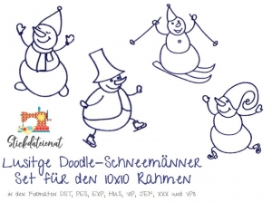 Stickdatei Doodle-Schneemann Set, Stickvorlage Winterzeit, Maschinensticken Weihnachten Set, Sofortdownload Stickdatei-Set 10x10