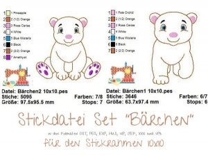 Stickdatei Bärchen, Doodle Applikation Bärenbaby, Stickdatei Set - Handarbeit kaufen