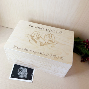 Erinnerungsbox Schwangerschaft, Personalisierte Erinnerungsbox aus Holz, Ich werde Mama
