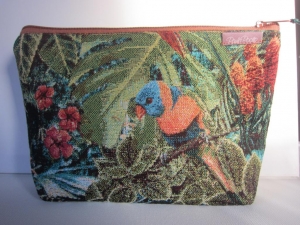 PARADISE Schöne Kulturtasche aus hochwertigem Gobelinstoff mit tropischem Design