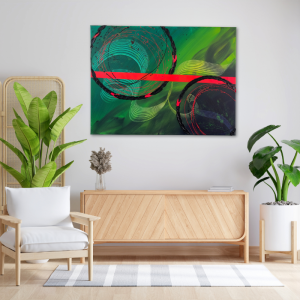 Kostenlose Lieferung Einzigartiges abstraktes Gemälde in Grün und Pink