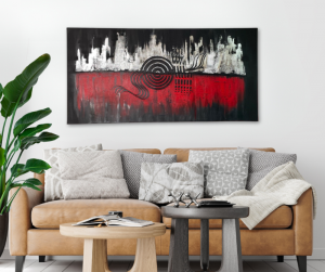 ❤️ Einzigartiges abstraktes Gemälde mit Strukturen Rot Silber Schwarz 50cm x 100cm  - Handarbeit kaufen