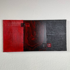Einzigartiges abstraktes Gemälde in Rot Schwarz für ein schönes Zuhause. Das moderne Bild ist  30cm x 60cm groß.