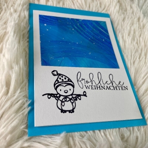 ❤️ Handgefertigte Weihnachtskarten mit Hirsch in Blau Silber - Handarbeit kaufen