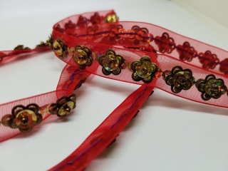 Borte Designband mit Blütenapplikation Trachtenband 15mm bordeauxrot