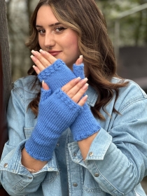 Armstulpen mit Daumen,Pulswärmer mit Muster,Fingerlose Handschuhe in Blau ,Hellblau gestrickt von KiniasKnitting - Handarbeit kaufen