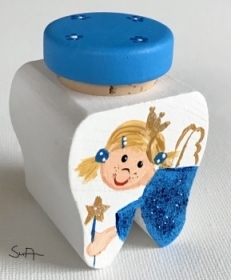 Milchzahndose Zahnfee blau mit Glitzer  Zahndose für Milchzähne   