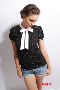 Shirt PAN 01 in schwarz weiss zuckersüsse  Schluppen Blusenshirt im Punktestyle aus Viscose Jersey in Gr. XS-XL bestellen♥︎  