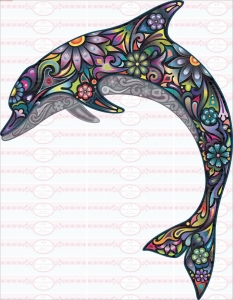 Bügelbild Blume Meer Delphin Chic Ocean Shabby Vintage A4 NO. 1639
