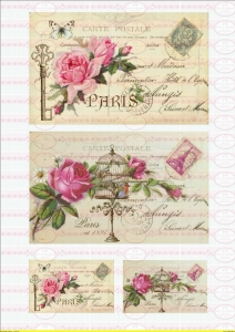 Bügelbilder Transfer French Rose Postcard Vintage Nostalgie A4 NO. 1441 