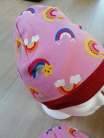 kuschelig warme Mütze, Größe 49, mit süßen Sternchen und Regenbogen, rosa - Handarbeit kaufen