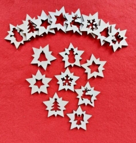 Streudeko 16tlg. Sterne mit 8 verschiedenen Motiven in der Mitte Holz Deko Tischdeko zum basteln verzieren und dekorieren Jubiläum Geburtstag Weihnachten Advent Festtage Schneemann - Handarbeit kaufen